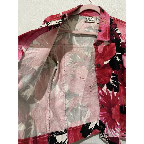 Chico's Design red floral button-front jacket Size 0 - Picture 5 of 5